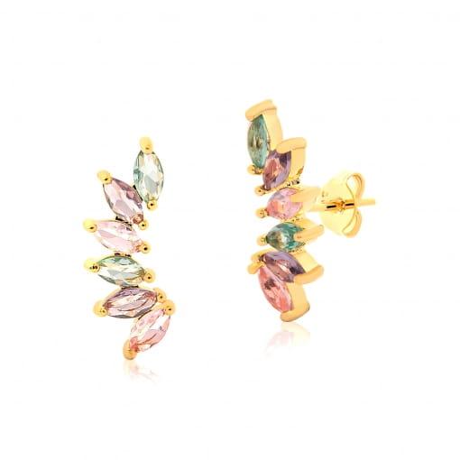 Brinco estilo ear cuff com  zircônias navete cores variadas