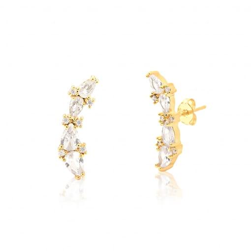 Brinco estilo ear cuff com zircônias maiores formato gota