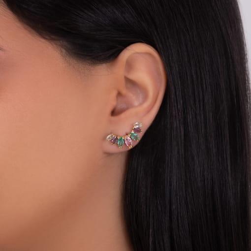 Brinco estilo ear cuff com zircônias navete cores e tam variados