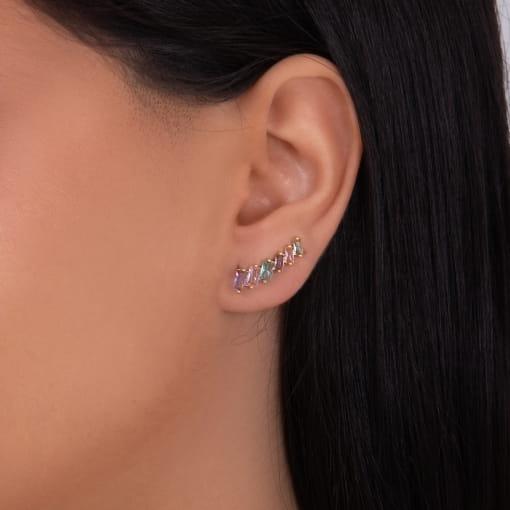 Brinco estilo ear cuff com zircônias formato retangular