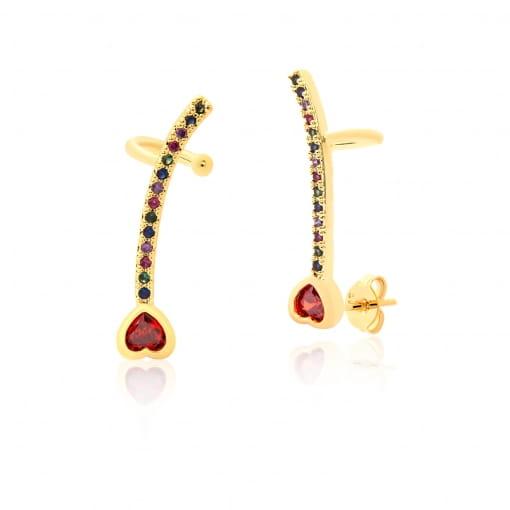 Brinco estilo ear cuff com zircônias cores variadas